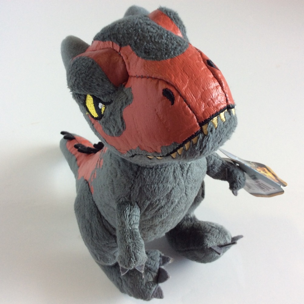 Jurassic World Carnotaurus Dominion 9" Plush Dinosaur Stuffed Animal Grey Red